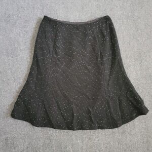 Ann Taylor Skirt‎ Womens 6 Black Wool Blend Lined Midi Career Workwear Polka Dot